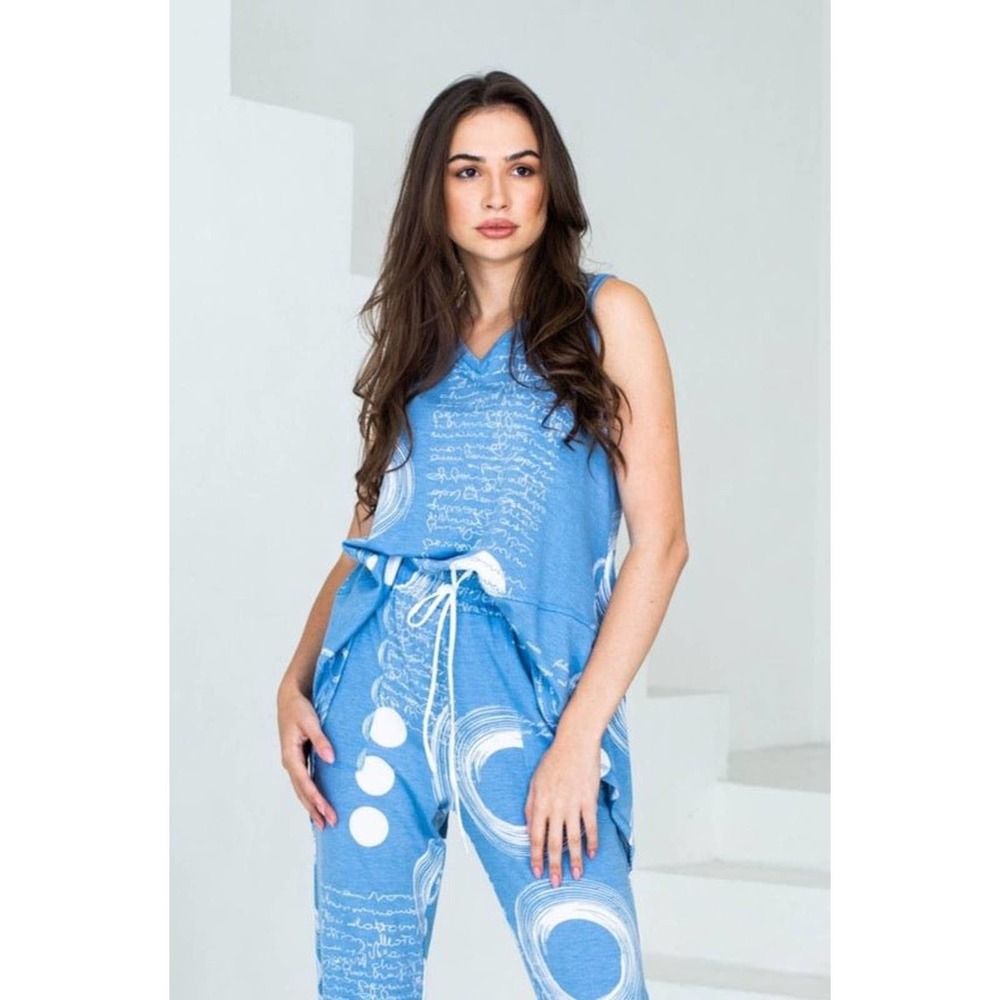 Women's Light Blue V-Neck Tunic Size S Sleeveless Abstract NWT Artex Fashions